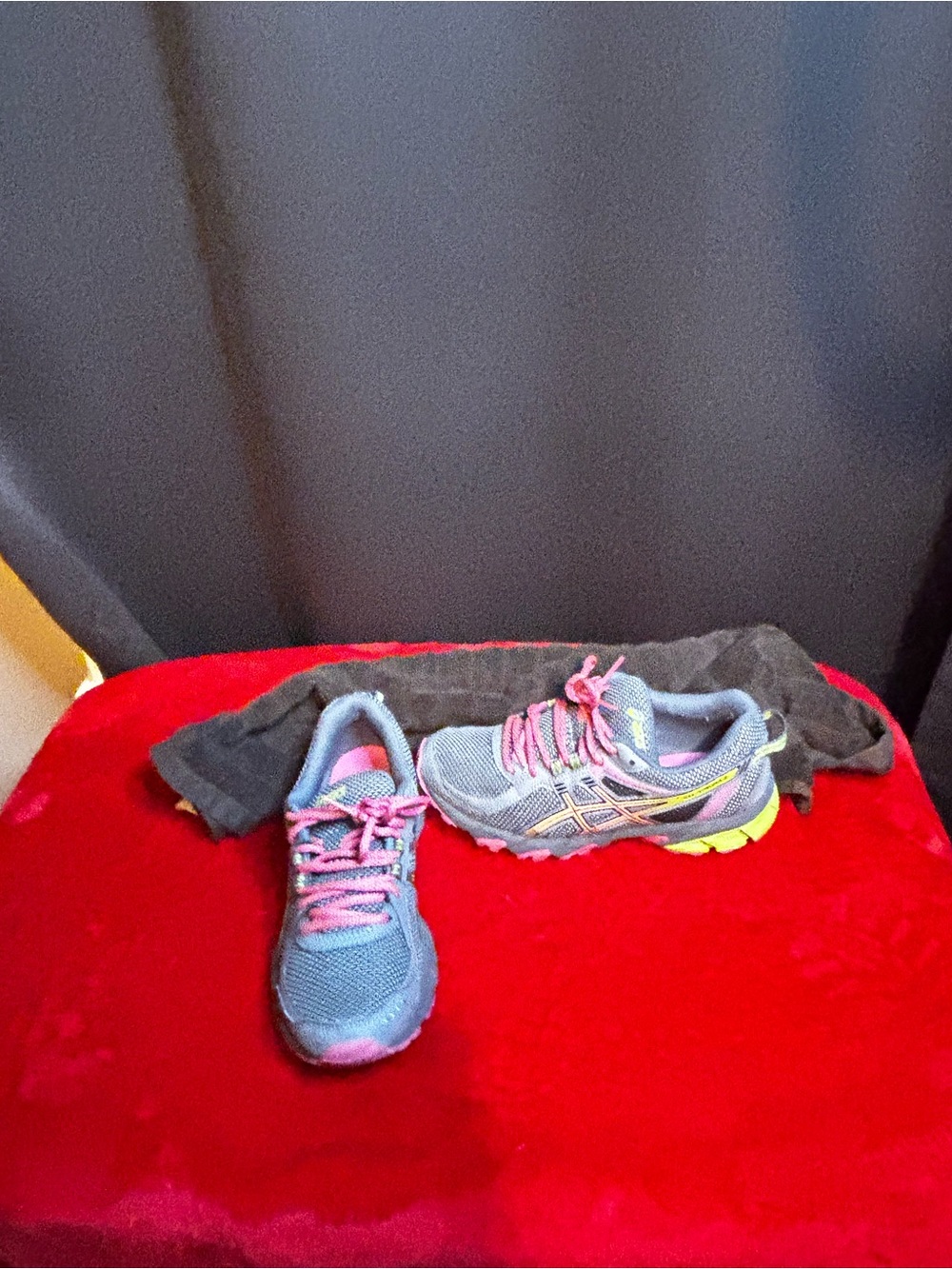 Asics Gray Sneakers with Pink and Yellow Highlights